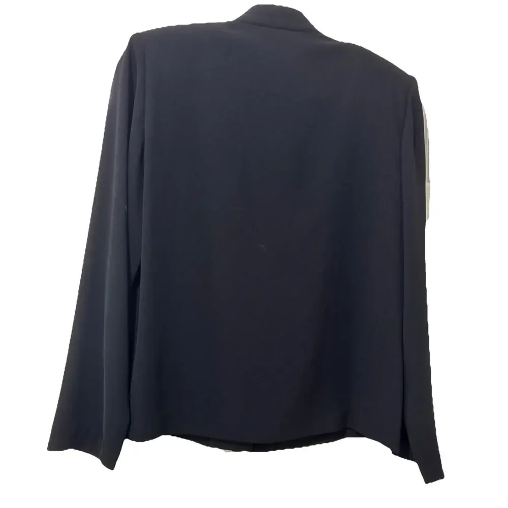 Talbots Petites Black Blazer Mandarin Collar Flap Pockets Size 2P Button Up Top
